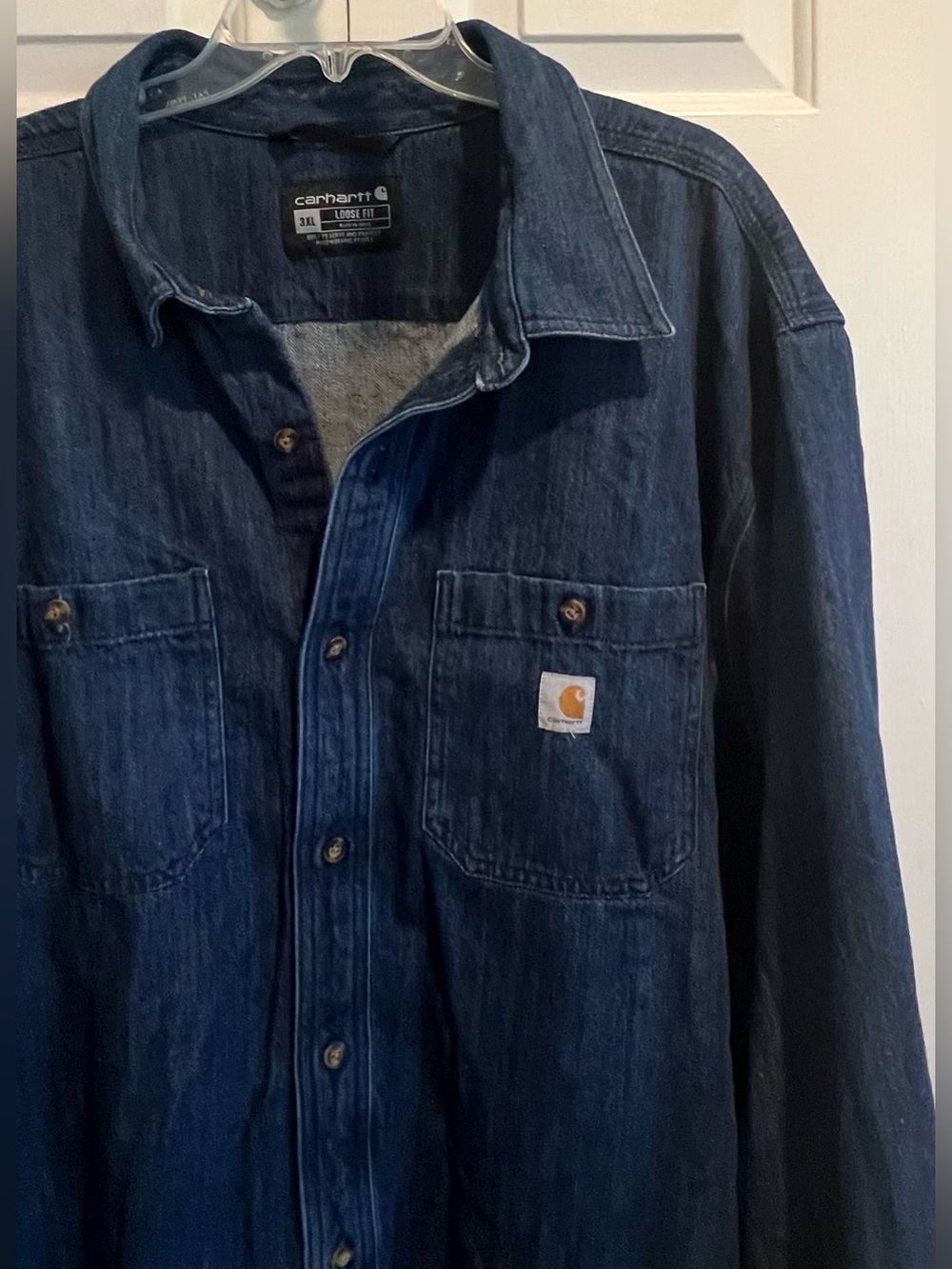 Carhartt Men’s Dark Blue Denim Work Shirt / Jacket, Loose Fit, Heavy Weight